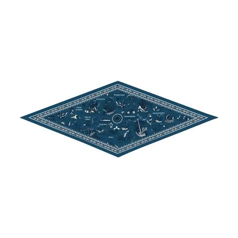 Vintage Nautical Print Satin Diamond Scarf For Women Mermaid Sailboat Sea Monster Pattern Elegant Small Neckerchief Scarf