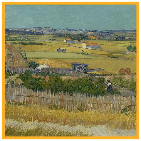 Pañuelo Cuadrado para Mujer Pintura al Óleo Cosecha de Van Gogh de Satin Tacto de Seda Chal Grande Envoltura de Cabeza Accesorios Artísticos de Moda