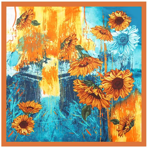 Women Artistic Oil Painting Sunflower Print Satin Square Scarf Large Silk-Like Decorative Shawl Wrap Headscarf For Autumn