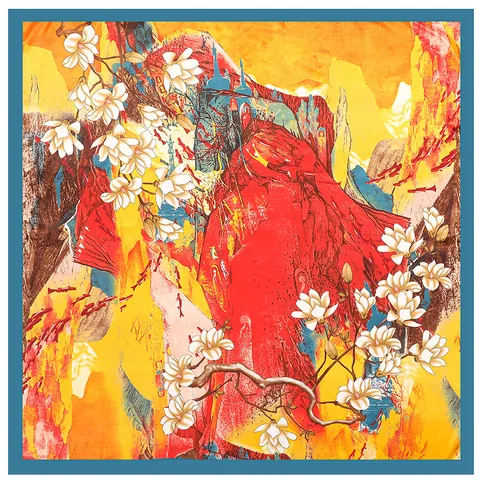 Pañuelo Cuadrado de Satén con Pintura al Óleo de Magnolia Vintage Chal Grande para Mujer Elegante Tacto de Seda Decorativo