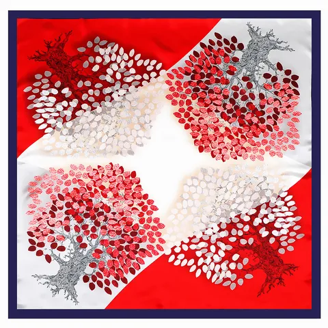 Carré de Soie en Satin pour Femmes Imprimé Artistique Arbre de Vie Foulard de Tête Mode Écharpe en Soie Élégant Châle de Voyage Accessoire de Cheveux