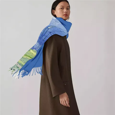 Damen Kunst Ölgemälde Druck Langer Schal Eleganter Mode Polyester Warmer Winter Schal Shawl