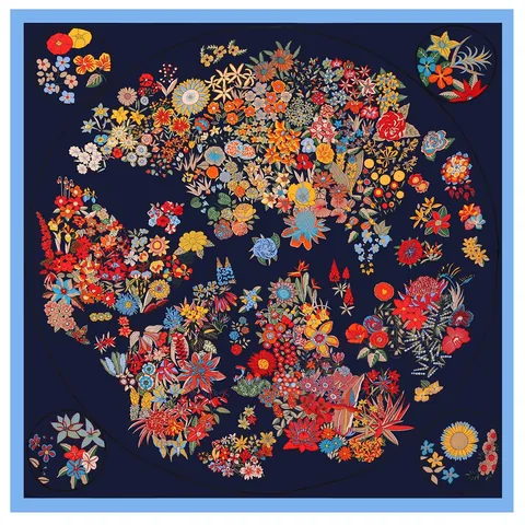 Franse Vintage Satijn Bloemen Wereldkaart Vierkante Sjaal Voor Vrouwen Grote Zijdeachtig Gevoel Shawl Alle Seizoenen Mode Accessoire