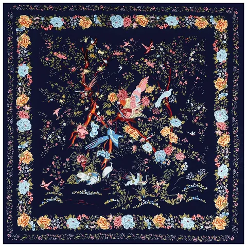 Pañuelo Cuadrado de Satén con Estampado de Flores y Pájaros Estilo Francés Grande Ligero Suave Elegante Chal Decorativo para Mujer Diario Viaje