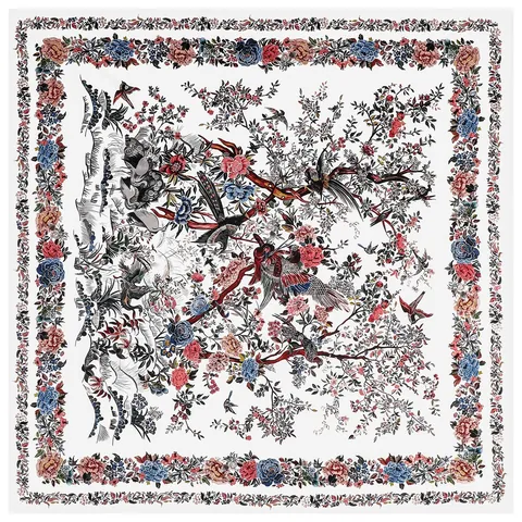 Pañuelo Cuadrado de Satén con Estampado de Flores y Pájaros Estilo Francés Grande Ligero Suave Elegante Chal Decorativo para Mujer Diario Viaje