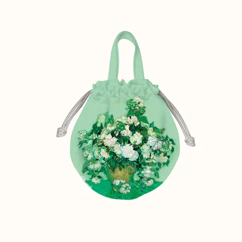 Sac à Main Vintage à Cordon Peinture à l'Huile Artistique Fleurs pour Femmes Polyester Grande Capacité Sac de Rangement