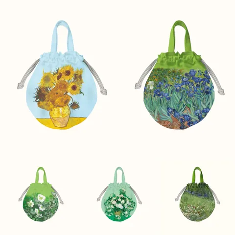 Sac à Main Vintage à Cordon Peinture à l'Huile Artistique Fleurs pour Femmes Polyester Grande Capacité Sac de Rangement