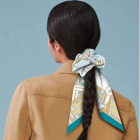 French Style Satin Twill Ponytail Hair Scarf Ribbon For Women Elegant Equestrian Horse Print Scrunchie Scarf Tie Fashion Hair Accessories