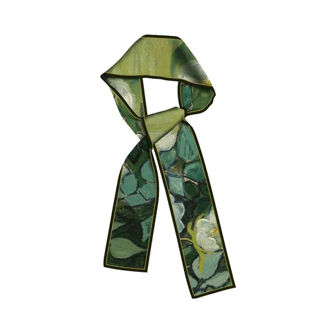 Foulard Lungo Twilly in Satin Pittura a Olio Van Gogh Rose Selvatiche Artistico Verde Floreale Sciarpa per Donna Fascia Capelli Accessorio Borsa