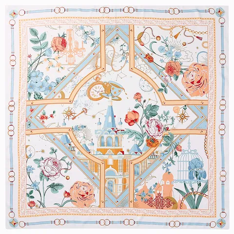 Elegante Sciarpa Quadrata in Satin da Donna Stampa Vintage Rosa Architettura Grande Scialle Moda per Viaggi Regalo Donna