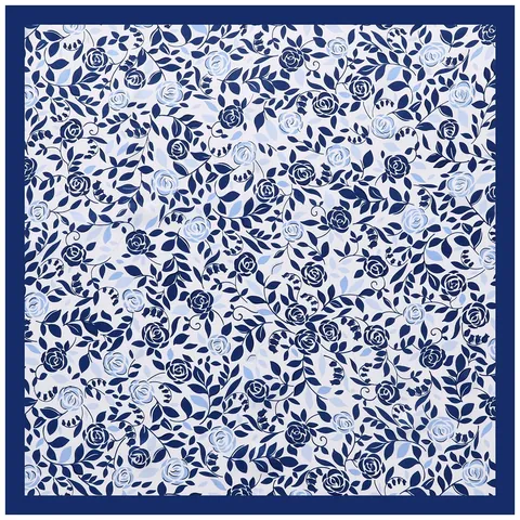 Elegant Retro Rose Floral Pattern Satin Square Scarf For Women Decorative Fashion Neck Scarf Office Lady Head Scarf Accessory