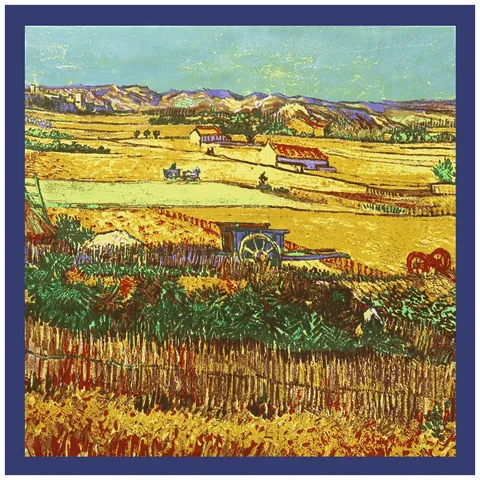 Foulard Quadrato in Raso con Stampa Pittura a Olio Paesaggio del Raccolto Impressionista Donna Arte Vintage Bandana per Capelli