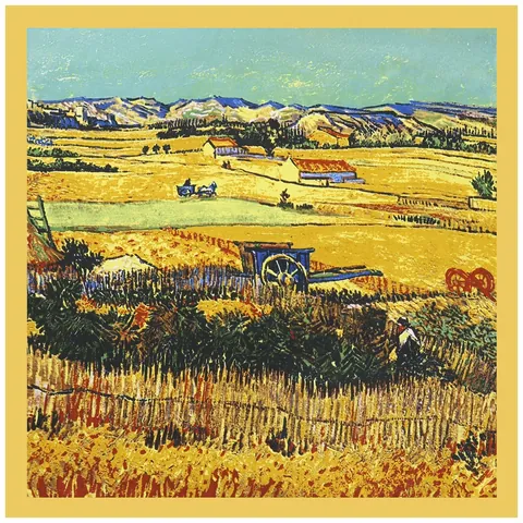 Foulard Quadrato in Raso con Stampa Pittura a Olio Paesaggio del Raccolto Impressionista Donna Arte Vintage Bandana per Capelli