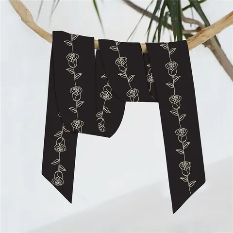 Elegante Foulard in Satin con Stampa Floreale di Rose per Donna Nastro per Capelli Decorazione per Borsa Stile Francese