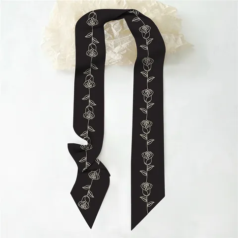 Elegante Foulard in Satin con Stampa Floreale di Rose per Donna Nastro per Capelli Decorazione per Borsa Stile Francese