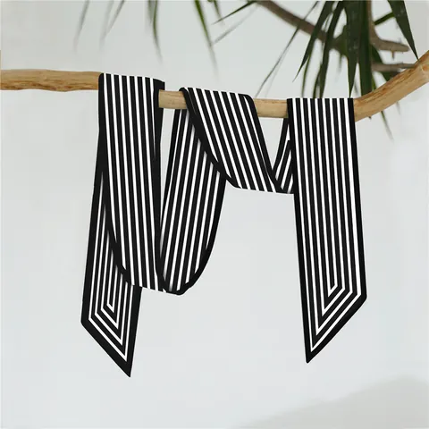 French Style Black White Stripe Satin Silk Feel Narrow Long Scarf For Women Decorative Bag Ribbon Hair Band Neck Tie