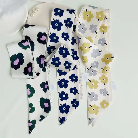 Sciarpa Twilly in Raso con Stampa Floreale da Donna Sciarpa Sottile per Capelli Borsa Manico Avvolgere Doppio Lato Fascia Capelli