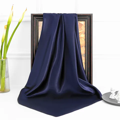Large Satin Square Scarf For Women Vintage Solid Color Head Scarf Neck Silk Like Hair Wrap Beach Shawl Accessory