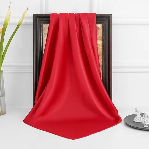 Large Satin Square Scarf For Women Vintage Solid Color Head Scarf Neck Silk Like Hair Wrap Beach Shawl Accessory