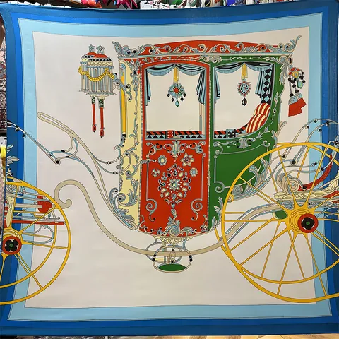 Pañuelo Cuadrado Grande Con Patrón Carruaje Corte Europea Vintage Elegante Estampado Borlas Chal Textura Satén Para Mujer Invierno