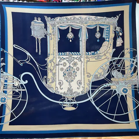 Pañuelo Cuadrado Grande Con Patrón Carruaje Corte Europea Vintage Elegante Estampado Borlas Chal Textura Satén Para Mujer Invierno