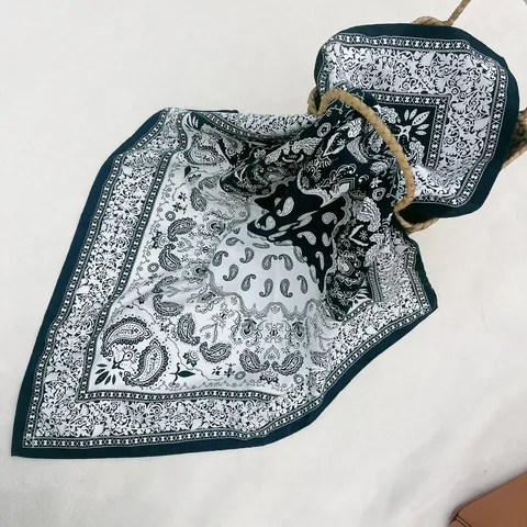 Damen Paisley Druck Satin Quadratisches Halstuch Köper Seidengefühl Kopftuch Halstuch Für Büro Alltag Haar Handtasche Zubehör