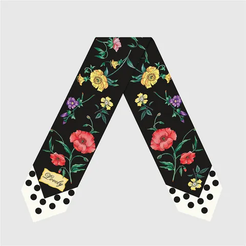 Pañuelo Twilly de Moda para Mujer con Estampado de Flores Leopardo Tigre de Satén de Doble Cara para Asa de Bolso Diadema Cinta