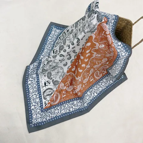 Pañuelo Cuadrado de Satén con Estampado de Paisley para Mujer Sarga Tacto Seda Pañuelo de Cabeza para Oficina Diario Pelo Bolso