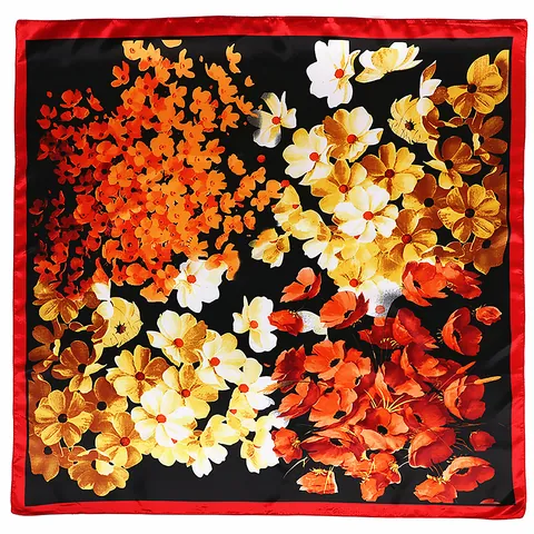 Women Elegant Floral Print Satin Square Scarf Silky Satin Neck Scarf Lightweight Head Scarf Shawl Fashion Wrap Accessory