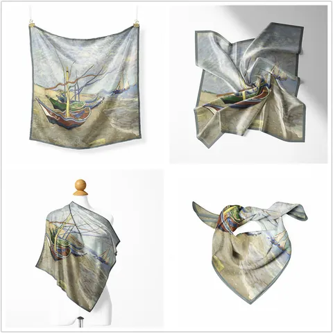 Pañuelo Cuadrado de Satén con Patrón Artístico de Pintura al Óleo Clásica Mujer Bufanda Decorativa de Seda Twill Accesorio Elegante