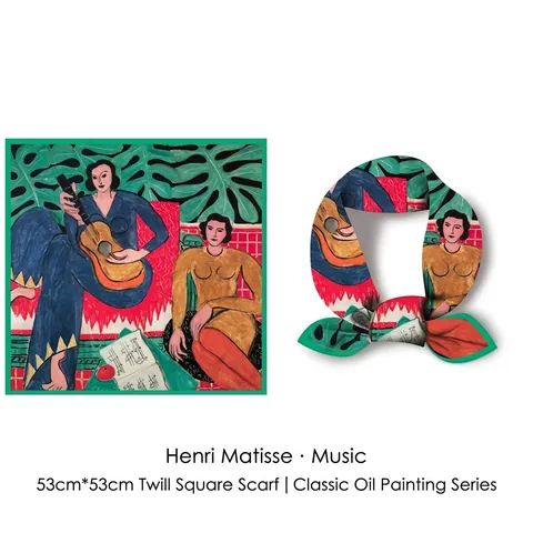 Matisse Ölgemälde Druck Satin Quadratisch Tuch Vintage Kunst Blume Botanisch Grün Rand Hals Kopf Schal Für Damen