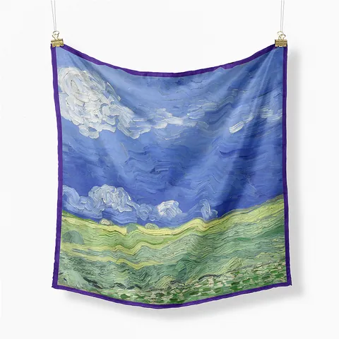 Artistic Impressionist Oil Painting Pattern Satin Square Scarf Elegant Decorative Neck Kerchief For Women Fashion Accessories