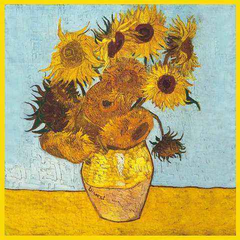 Van Gogh Oil Painting Sunflowers Print Square Satin Scarf For Women Vintage Artistic Decorative Neck Scarf Satin Twill Head Scarf