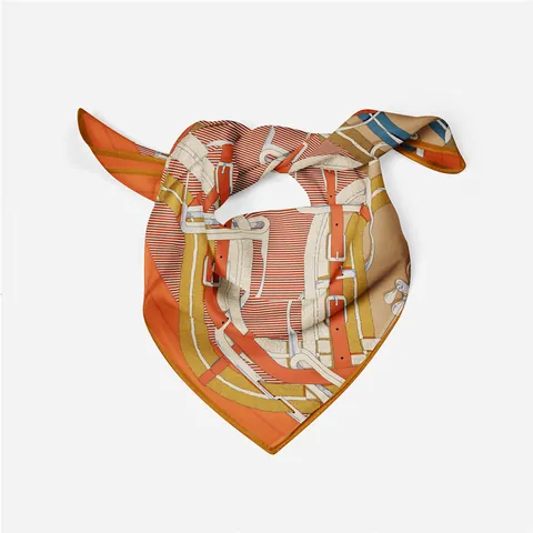 Elegant Equestrian Print Square Satin Scarf For Women French Retro Horse Bit Pattern Hair Neck Scarf Fashion Accessories