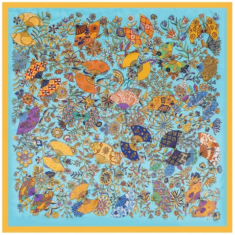 Foulard Quadrato in Raso di Lusso Stampa Floreale a Ventaglio Botanica Grande Elegante Scialle Effetto Seta per Donna Accessori Capelli Retro Artistici
