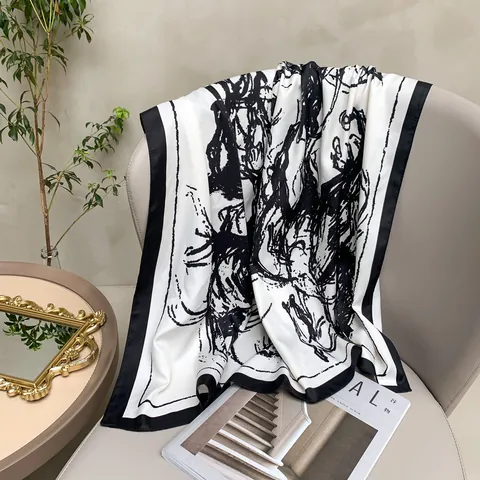 Dames Retro Schets Paardenprint Satijnen Vierkante Sjaal Grote Elegante Zijdezacht Gevoel Hoofddoek Sjaal Modeaccessoire Voor Vrouwen
