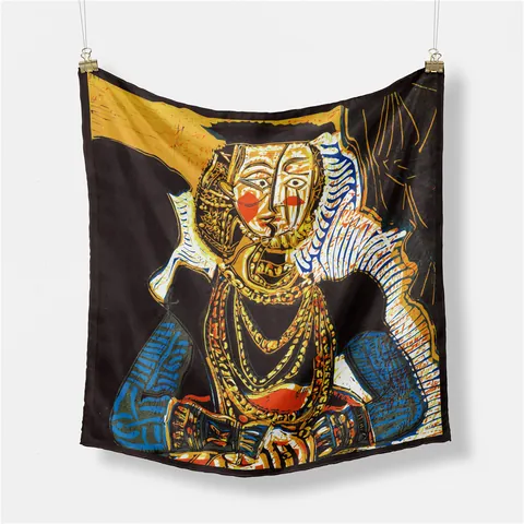 Artistieke Abstracte Olieverfstijl Vierkante Sjaal Zijdezacht Satijnen Halssjaal Voor Dames Vintage Print Mode Haarband