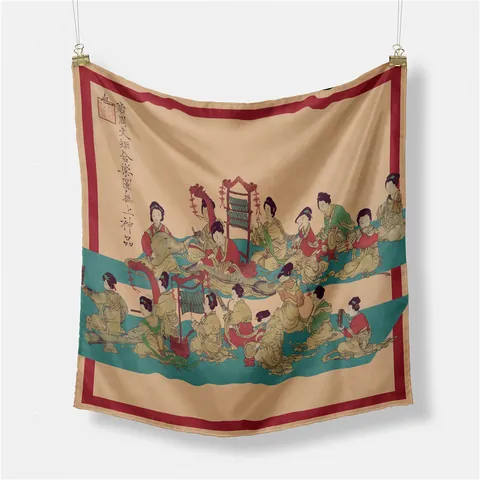 Vintage Chinesische Kunst Figur Druck Satin Vierecktuch Für Damen Künstlerische Hele Tu Dekorative Köper Schal 53cm Retro
