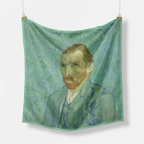 Écharpe Carrée Artistique Autoportrait de Van Gogh Pour Femmes Vintage Peinture à l'Huile Française Satin Foulard Petit Accessoire