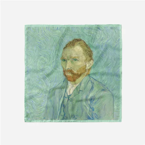 Écharpe Carrée Artistique Autoportrait de Van Gogh Pour Femmes Vintage Peinture à l'Huile Française Satin Foulard Petit Accessoire