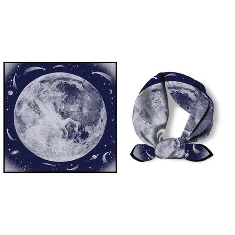 Women Vintage Astronomical Starry Sky Moon Pegasus Print Satin Square Scarf Small Silk Like Twill Decorative Headscarf Neckerchief