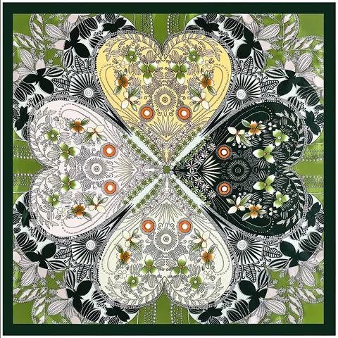 Elegante Foulard Quadrato in Satén Donna Floreale Quadrifoglio Motivo Moda Fazzoletto da Testa Sciarpa Decorativa Accessori