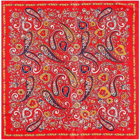 Women's Vintage Bohemian Paisley Printed Satin Square Scarf Elegant Botanical Floral Sun Protection Shawl Headband Accessory