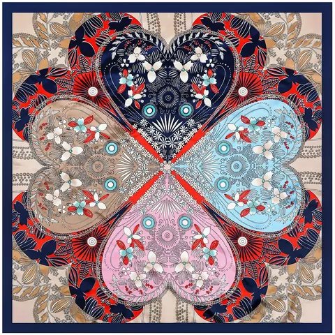 Elegante Foulard Quadrato in Satén Donna Floreale Quadrifoglio Motivo Moda Fazzoletto da Testa Sciarpa Decorativa Accessori
