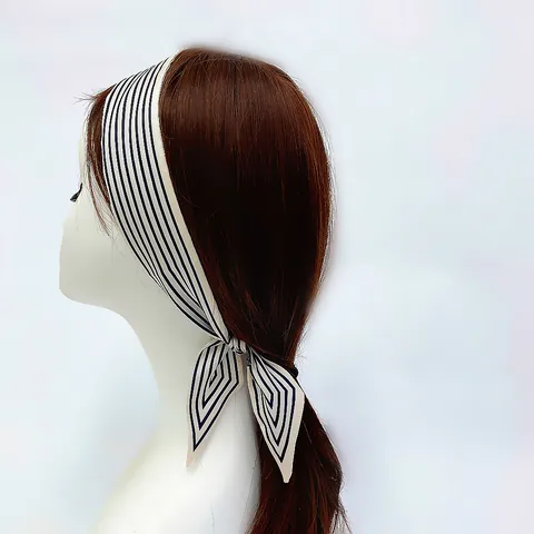 French Geometric Stripe Satin Twilly Scarf For Women Multipurpose Hair Tie Bag Handle Ribbon Elegant Neck Scarf Digital Print