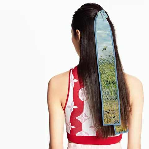 Sciarpa Sottile in Raso con Stampa Pittura a Olio Impressionista Campo di Grano con Allodola per Donna Fascia Capelli Nastro Borsa