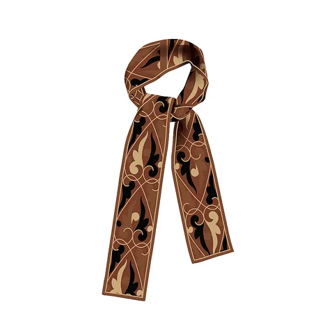 Retro Baroque Scroll Pattern Satin Skinny Scarf For Women Vintage Floral Printed Hair Band Neck Tie Bag Accessory Scarf