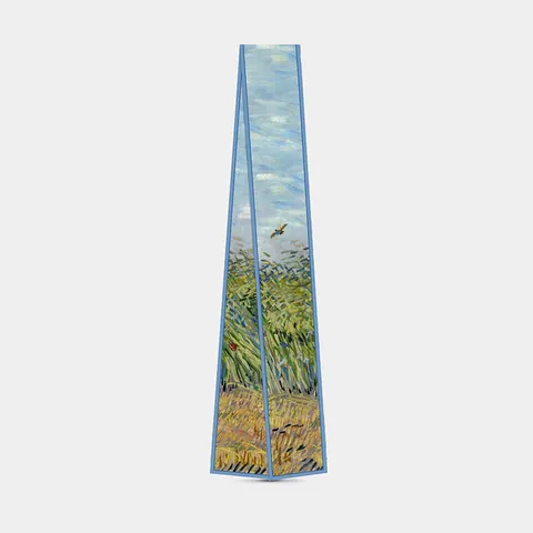 Sciarpa Sottile in Raso con Stampa Pittura a Olio Impressionista Campo di Grano con Allodola per Donna Fascia Capelli Nastro Borsa