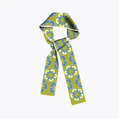 French Paisley Pattern Satin Twilly Scarf For Women Vintage Grass Green Neck Tie Hair Band Bag Handle Wrap Accessory