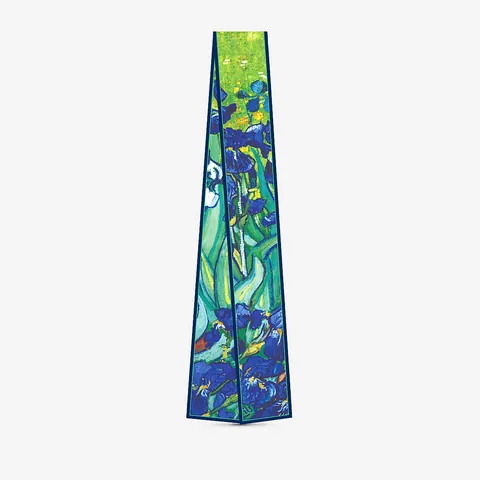 Van Gogh Irises Oil Painting Pattern Satin Narrow Scarf For Women Handbag Handle Ribbon Headband Decorative Twilly Scarf